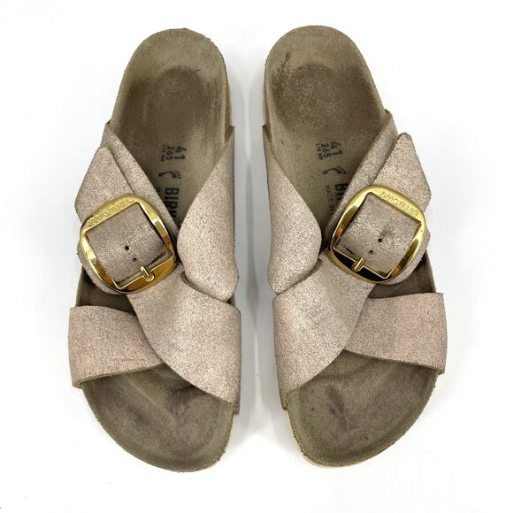 Birkenstock Narrow Siena Big Buckle Washed Metallic Rose Gold Sandals - Picture 9 of 14